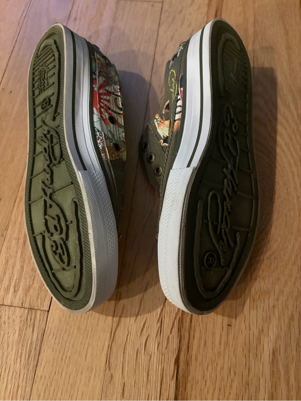 Olive Green Ed Hardy Canvas Slip-On Women's Sneakers - Picture 6 of 6